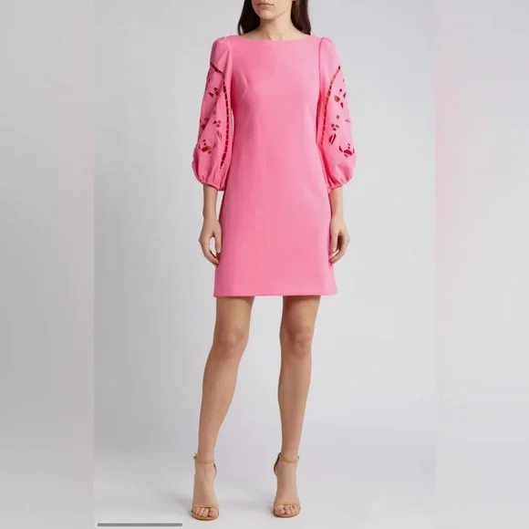 vince camuto embroidered dress Vince Camuto Signature Stretch Crepe Embroidered-Sleeve Shift Dress –  DGFOutlet